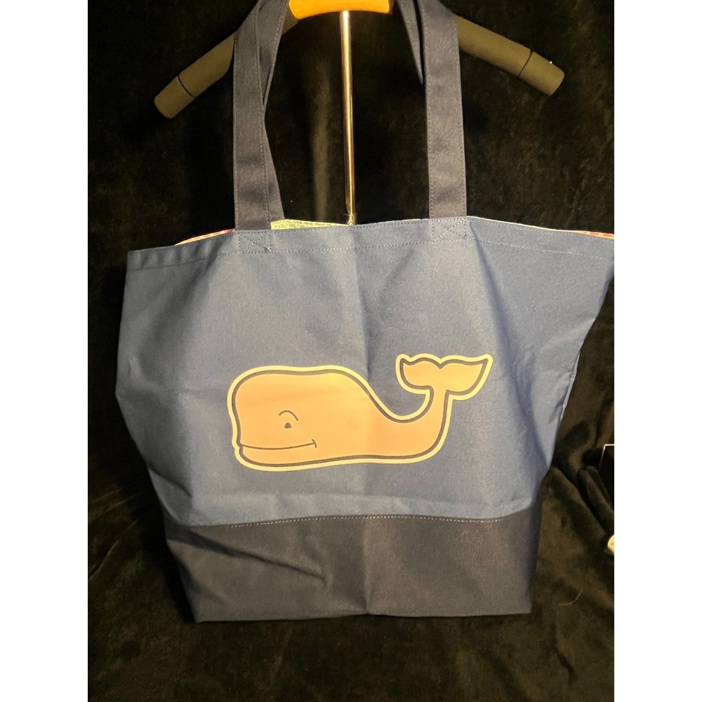 Vineyard Vines Target Pink Whale Tote Blue Large Beach Bag Patchwork Interior